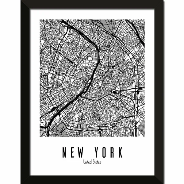 Castorama Image Encadrée Map New York CM Creation L.40 X L.30 Cm 1