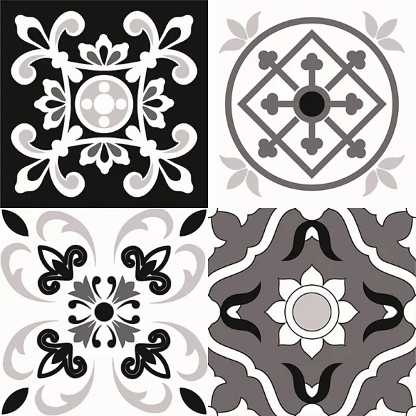 Castorama Lot 8 Carreaux Adhésifs Décoratifs Vinyl Way Cassis Dada Art Effet Carreau De Ciment Noir & Blanc L.20 X L.20 Cm X Ep.1,3 Mm 1